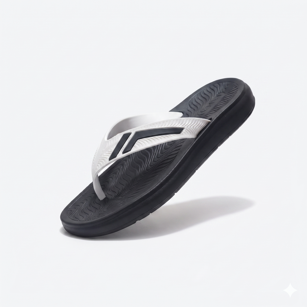Loufu Flip Flop - Black with White strap